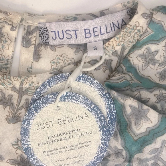 Just Bellina Short Sleeve Ruffle Top Cotton Embellished Beading Womens Small NWT - Picture 9 of 12